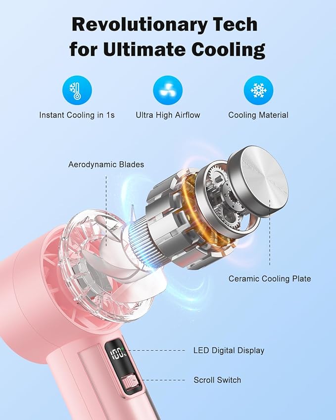 AMACOOL Handheld Fan with Ice Cooler, Mini Portable Fan Rechargeable, 18Hrs Cooling, 0-100 Adjustable Speed, Small Yet Powerful, Personal Hand Fans for Travel, Beach, Outdoor, Makeup, Gifts for Women