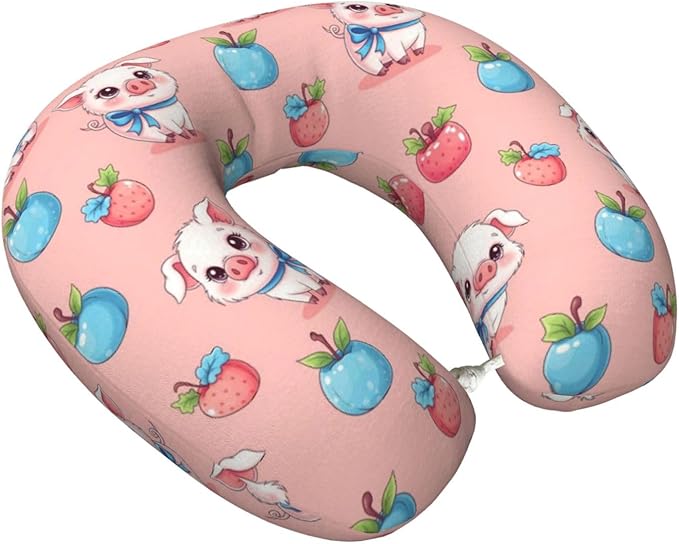 Funny Neck Pillow Support for Car Flight Rest Cute Pink Pig, Memory Foam U Shaped Decor Head Cushion for Home Outdoors Travel