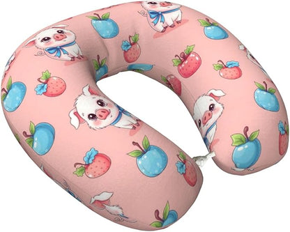 Funny Neck Pillow Support for Car Flight Rest Cute Pink Pig, Memory Foam U Shaped Decor Head Cushion for Home Outdoors Travel