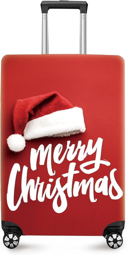 ANNA QUEEN Merry Christmas Luggage Cover, Santa Hat Holiday Design Suitcase Protector, Stretchable Washable Travel Sleeve for 24-26 Inch Luggage
