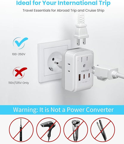 Universal Travel Adapter Kit, VINTAR PD 35W International Power Adapter with 3 USB Ports (2 USB C) and 4 AC Outlets, Type A,C,G,D,I,M Detachable Attachments, Adapter for US/EU/UK/India/AUS/Africa