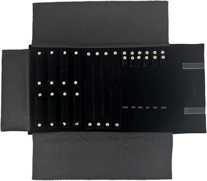 UnionPlus Velvet Jewelry Case Roll Bag for Necklace Bracelet Earrings Rings Multi-compartments, Great Jewelry Organizer for Travel, Black