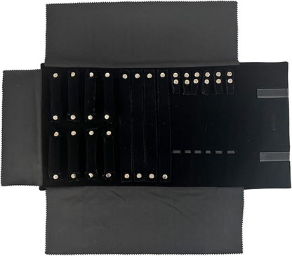 UnionPlus Velvet Jewelry Case Roll Bag for Necklace Bracelet Earrings Rings Multi-compartments, Great Jewelry Organizer for Travel, Black