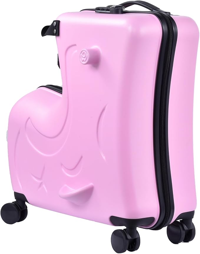 20 Inch Riding Trolley for Kids,Toddler Luggage Seat Ride with Lock | Kids Travel Suitcase with Safety Belt, Wheels for Toddler Airplane Travel, ABS+PC (Pink)