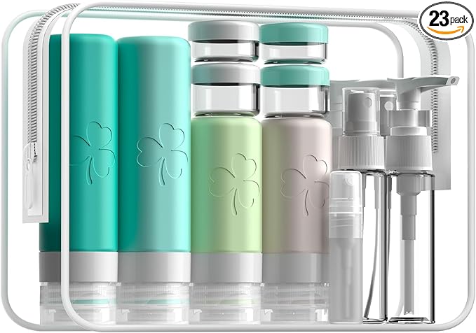 INSFIT 23 Pack Travel Bottles for Toiletries, TSA Approved Silicone Travel Size Toiletries with Toiletry Bag, BPA Free Leak Proof Refillable Travel Essentials for Liquids Shampoo Conditioner Lotion