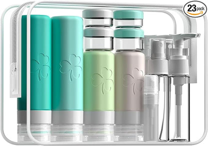 INSFIT 23 Pack Travel Bottles for Toiletries, TSA Approved Silicone Travel Size Toiletries with Toiletry Bag, BPA Free Leak Proof Refillable Travel Essentials for Liquids Shampoo Conditioner Lotion