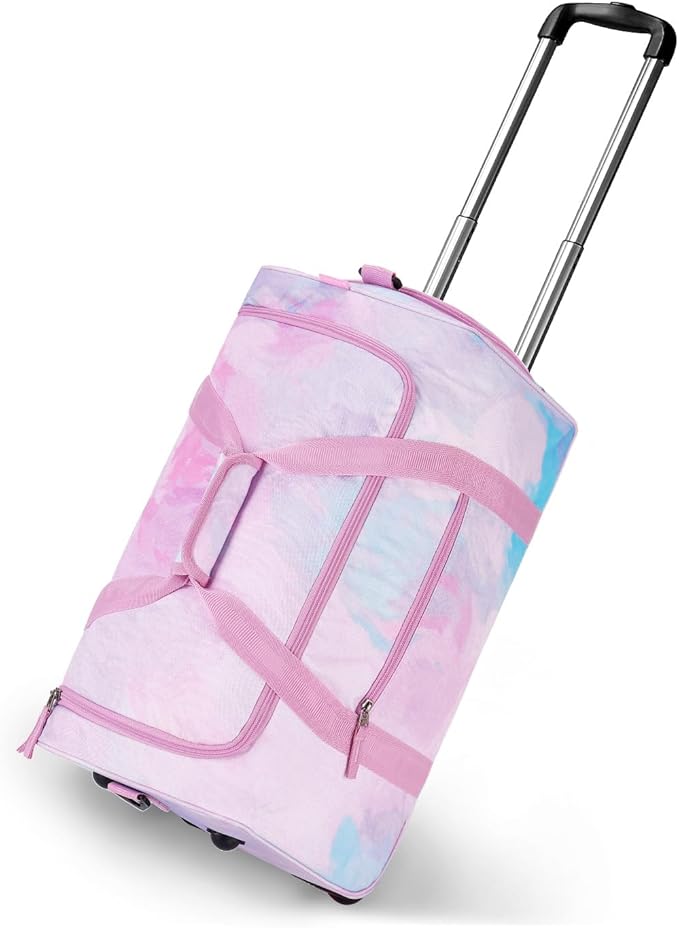 Choco Mocha Girls Fade Pink Suitcase with Wheels Kids Purple Rolling Duffle Bag for Camping Teen Girls Toddler Luggage Bag for Travel, 22inch