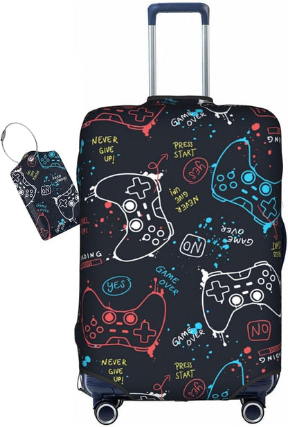 Joysticks Gamepad Game Luggage Cover Washable Suitcase Protector, Gamer Luggage Tag Travel Birthday Gifts For Men Women (XL 29-32 Inch Luggage)