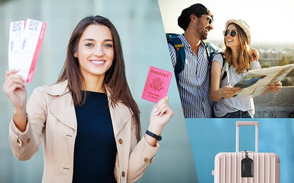 Passport Holder With Luggage Tag Cover Wallet RFID Blocking Leather Case Travel Essentials Accessories Travel Must Have(114#Black)