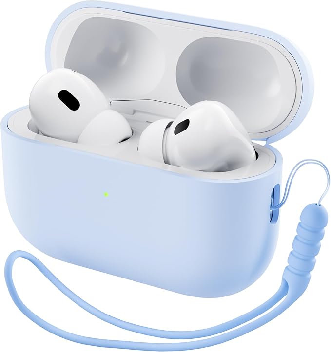 ORNARTO Compatible with AirPods Pro 2 Case 2022, Full Protective Hybrid Silicone for AirPods Pro 2nd Generation Case, Front LED Visible Skin Cover-Baby Blue