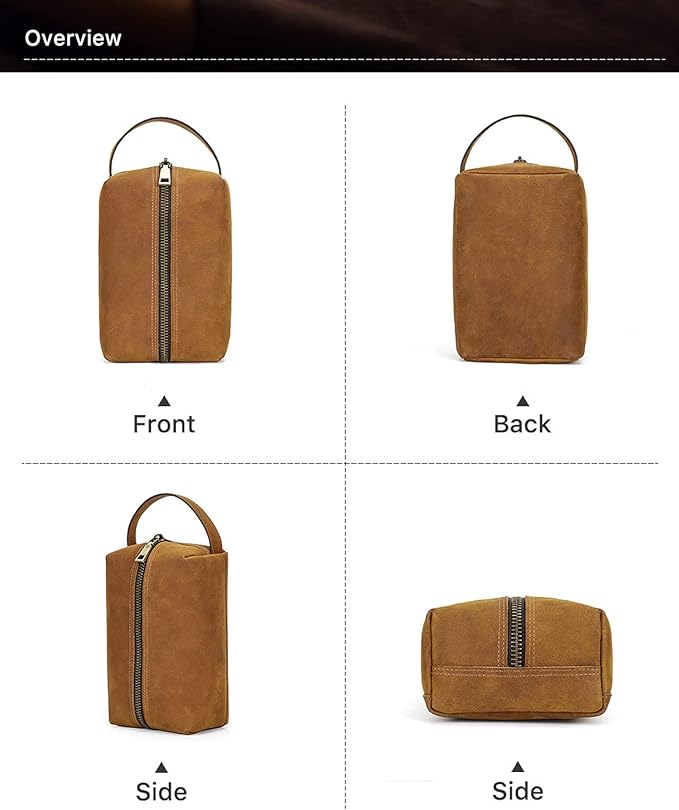 Electronic Organizer Zipper Bag, Top Grain Leather, Handmade Vintage Design, Portable Travel Electronic Accessories Storage Cases for Phone, USB Cables, Chargers, Hard Drive, Daily Cosmetics