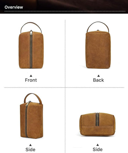 Electronic Organizer Zipper Bag, Top Grain Leather, Handmade Vintage Design, Portable Travel Electronic Accessories Storage Cases for Phone, USB Cables, Chargers, Hard Drive, Daily Cosmetics