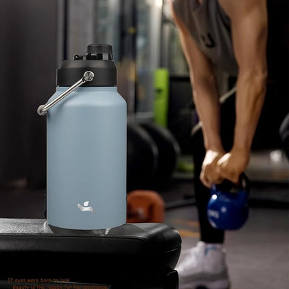 Jug with Handle,87 oz Insulated Water Bottle with Carrying Pouch, Double Wall Vacuum Stainless Steel Metal Bottle,Storm Blue