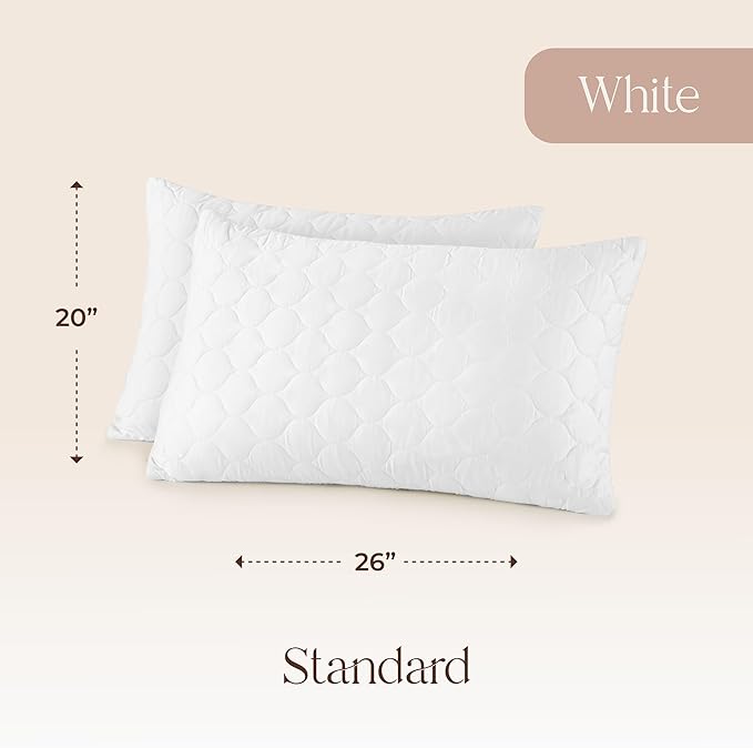 Organic Cotton Pillow Protector - Durable Quilted Pillow Protector King Size GOTS & Fairtrade Certified - Thick Hypoallergenic Machine Washable Breathable Cover & Edge Piping - 2Pack (White, Standard)