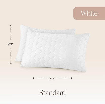 Organic Cotton Pillow Protector - Durable Quilted Pillow Protector King Size GOTS & Fairtrade Certified - Thick Hypoallergenic Machine Washable Breathable Cover & Edge Piping - 2Pack (White, Standard)