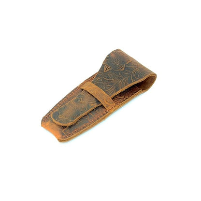 JJNUSA Old Fashioned Sleeve Travel Pouch Leather Safety Razor Case, Double Edge Razor 4.5", Shaving Accessories, Personal Care Essentials, Men's Shaving Razor Flower brown
