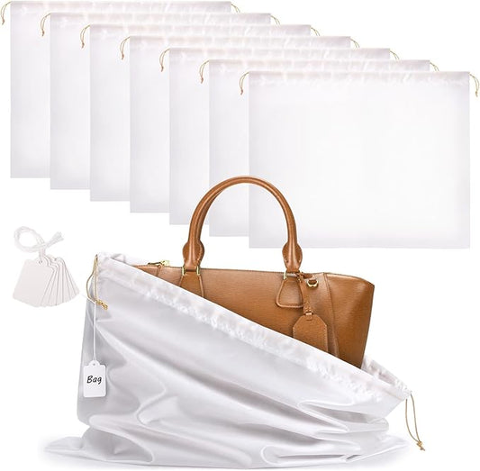 Ewen 19.6x15.7in White Dust Bags for Handbags, 7 Pack of Purse Pouch Bags for Storage, Dustproof Silk Bags with Drawstring for Travel, Satin Covers for Sneakers and Boots, Dust Cover Bag for Clothes