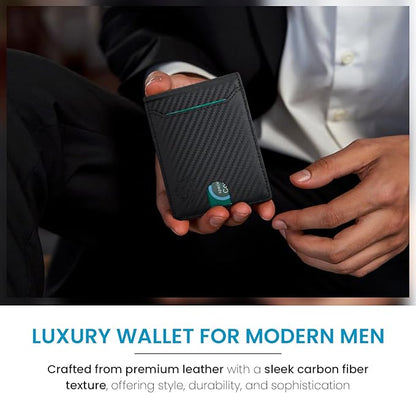 Mens Wallet | 11 Credit Card Holder | Built-In Money Clip | Slim Minimalist | RFID Blocking | Premium Leather | Gift for Him, Carbon, SNM097