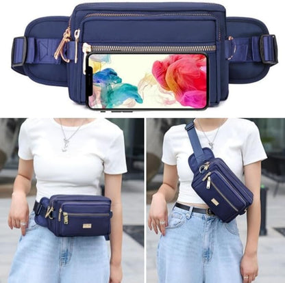 Extra Large Fashion Fanny Pack for Men Women, Waist Bag for Waterproof Hiking Running Biking Gym Outdoor Sports Travel Belt Bag (Navy Blue)