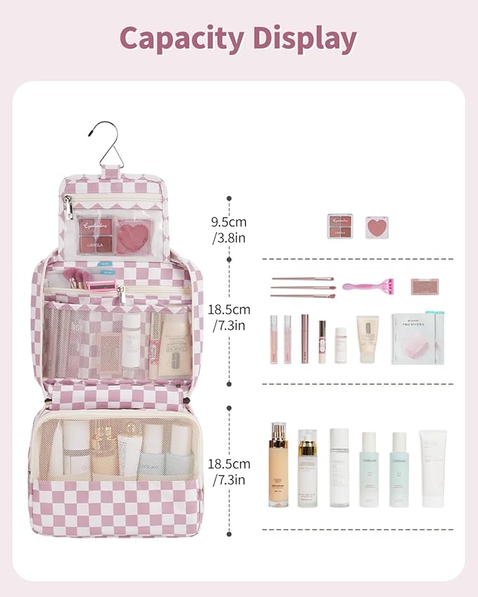 Narwey Small Hanging Travel Toiletry Bag for Women, Travel Bag for Toiletries, Makeup Bag Organizer Cosmetic Bags Make Up Bags for Girls