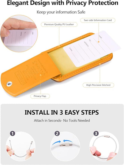Luggage Tag with Tracker (iOS Only), Premium PU Leather Luggage Tags for Suitcase, Privacy Cover & ID Card Slot, Stainless Loop for Travel Bags, Backpack, Pet Carrier, Ideal Gadgets (Orange)