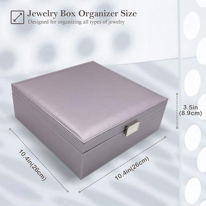 ProCase Jewelry Box for Women, 2 Layers Large Leather Jewelry Organizer Storage Case with Removable Pad for Earrings -Pearlizedsilver