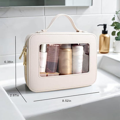 Clear Makeup Bag, TSA Approved Toiletry Bag Travel Makeup Case Clear Cosmetic Travel Bag Small Makeup Pouch Organizer Waterproof Portable Car Essentials for Women