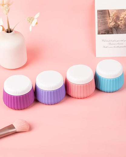 4 Pack Travel Size Silicone Jars, TSA Approved, Leak Proof, Bright Colors, 90ml Each, Cylindrical, With Clear Bag