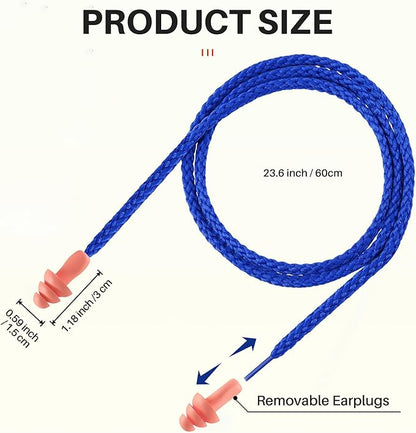 100 Pairs Silicone Corded Ear Plugs SNR 32dB - Reusable Noise Reduction Earplugs with String,Individually Wrapped,for Work & Construction Site,Orange