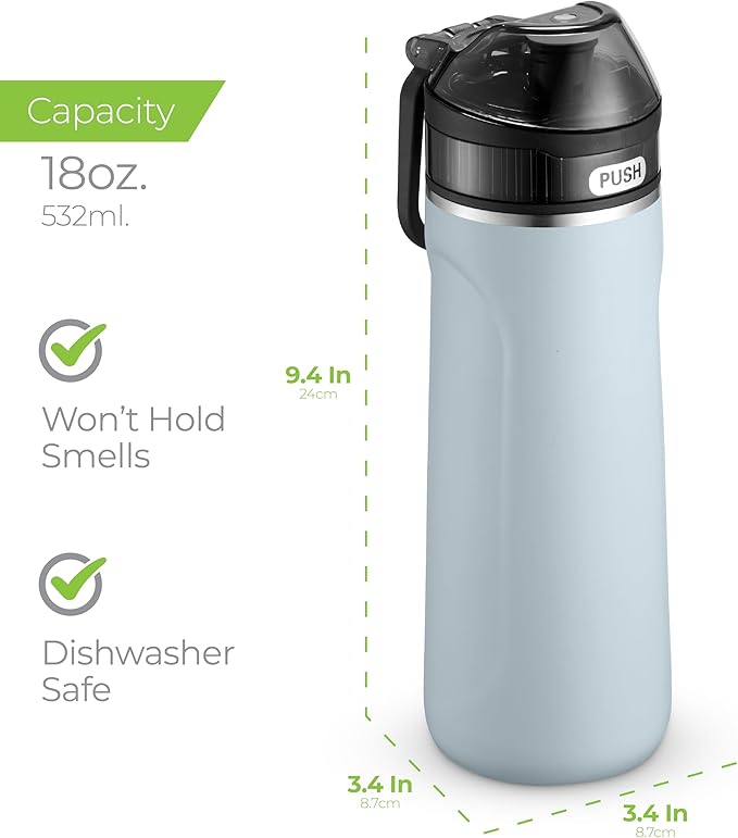 SipX™ Triple-Insulated Stainless Steel Water Bottle - 18oz. With Straw Lid, BPA-Free Reusable Insulated Water Bottle Keeps Cold For 12 Hours, Metal Water Bottle Made Of Sustainable Material For Hiking