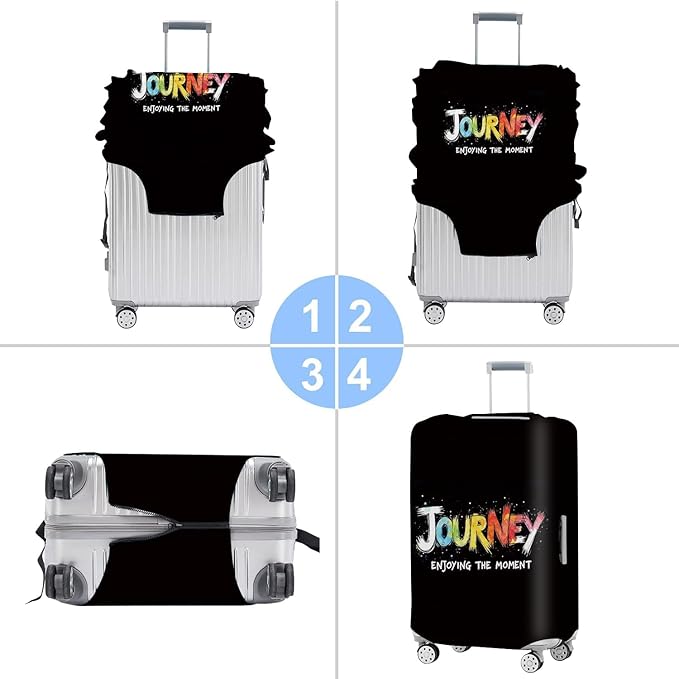 Colorful Journey Luggage Cover – Elastic Space-Themed Travel Suitcase Protector with Wheels, 'Enjoying the Moment' Design,L