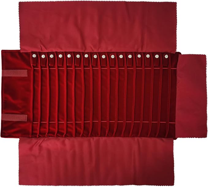 Portable Jewelry Roll Untangled Secure Necklace Travel Storage Bag Displays Holder 16 Chain (Burgundy)