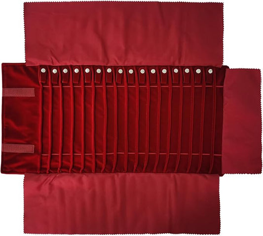 Portable Jewelry Roll Untangled Secure Necklace Travel Storage Bag Displays Holder 16 Chain (Burgundy)
