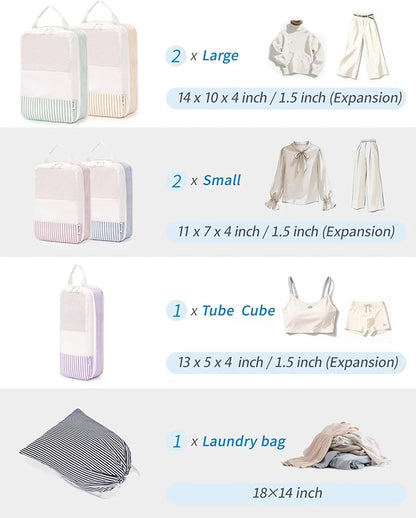 Narwey 6 Set Compression Packing Cubes for Travel Kids Women Carry on, Packing Organizers Bag for Backpack Luggage Suitcase Duffle Bags