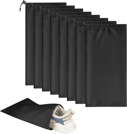 LAKE OF FIRE 8 Pcs Single Shoe Bags for Travel - 18"X9" Packing Shoe Travel Bags for Suitcase, Shoes (Black)