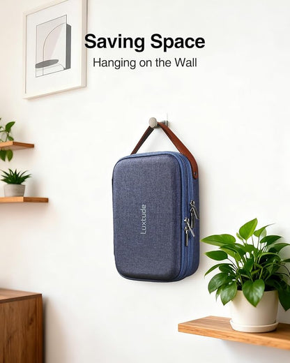 Luxtude Electronic Organizer Travel Case, Double Layer Tech Organizer, Hard Charger Bag, Tech Bag, Travel Essentials for Charger/Mouse/Cash/Card, Blue