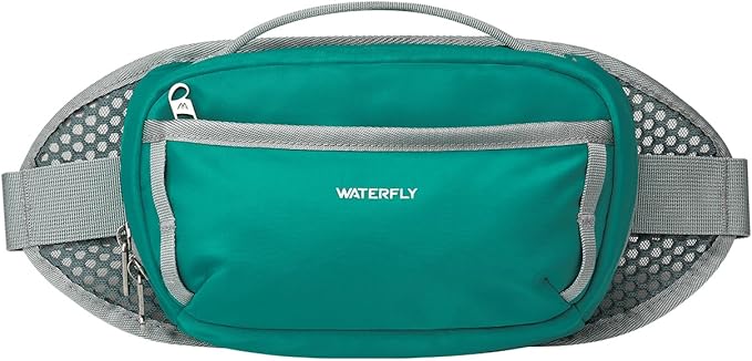 WATERFLY Fanny Pack Waist Bag: 2.3L Large RFID Blocking Crossbody Bags for Women Men, Breathable Casual Anti-Theft Hip Pouch for Traveling Walking Hiking-Cyan