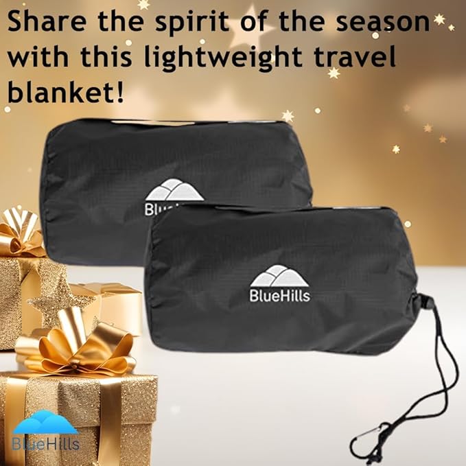 BlueHills Ultra Compact Travel Blanket 2 Pack Large Soft Cozy Portable Blanket Sheet with Carry Case and for Flight Airplane Car Layover Camping Hotel C203-2PK-Black