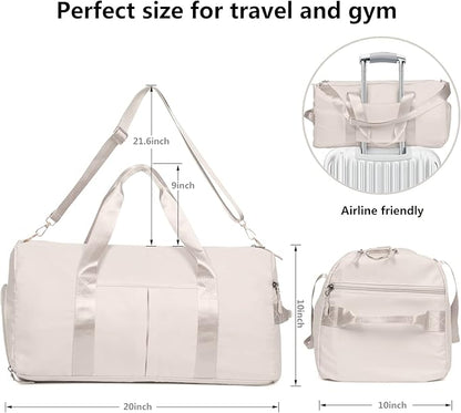 MABROUC Duffle Bag For Women, Sports Duffel Bag for Gym with Wet Pocket & Shoe Compartment, Overnight Weekender Travel Bag