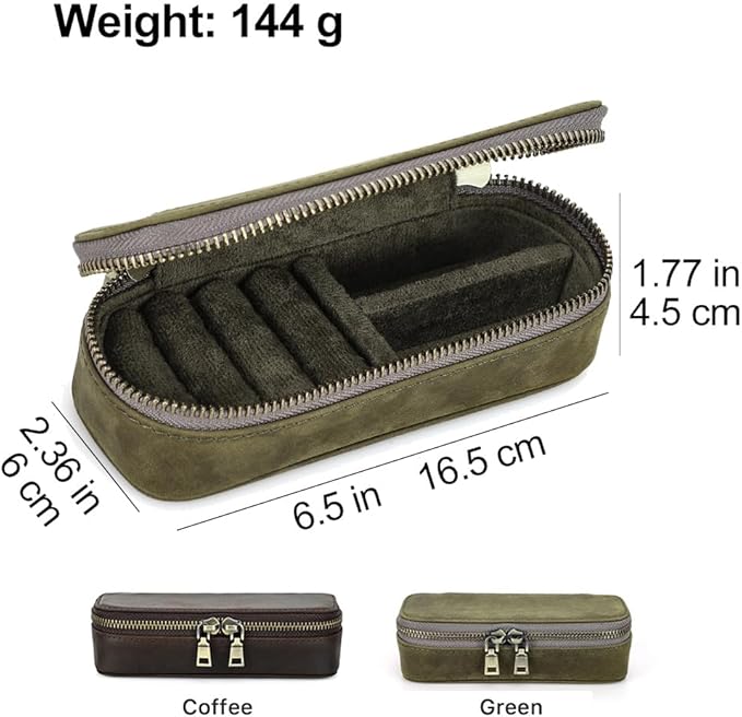 CONTACTS Crazy Horse Leather Cufflink Box for Men Travel Jewelry Storage Case Small Jewelry Organizer Padded Tray for Cufflinks Rings Earrings Studs (Green)