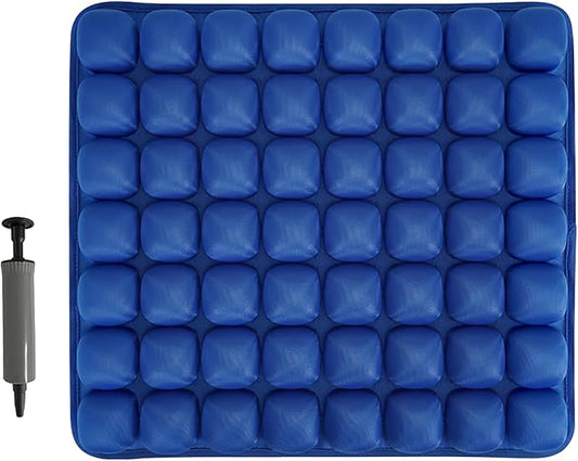 Inflatable Seat Cushion - Portable Travel Cushion for Airplane, Office & Camping - Adjustable Support with Pressure Dispersion to Prevent Discomfort & Bedsore-Blue