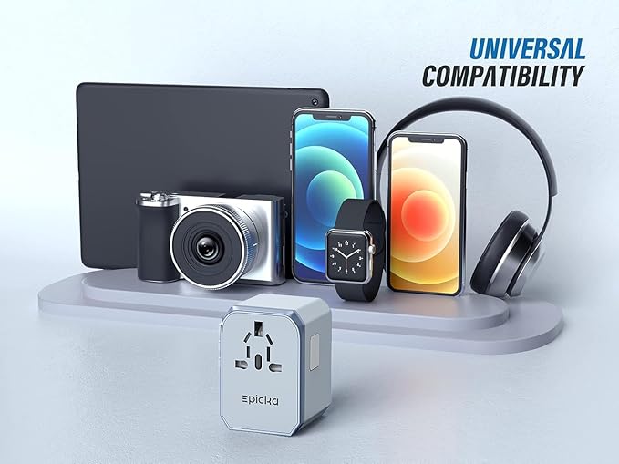 EPICKA European Travel Plug Adapter, Universal Travel Adapter - International Power Adapter Worldwide Charger with USB-C & 4 USB-A Ports, Travel Essentials for Italy, Japan, Europe, UK (TA-105, Blue)