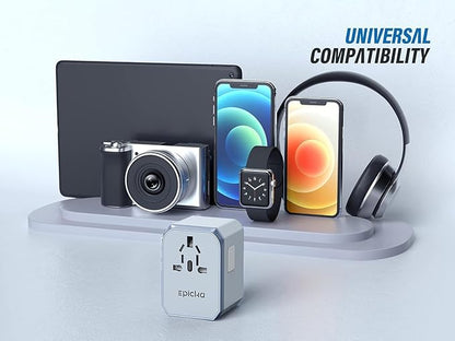 EPICKA European Travel Plug Adapter, Universal Travel Adapter - International Power Adapter Worldwide Charger with USB-C & 4 USB-A Ports, Travel Essentials for Italy, Japan, Europe, UK (TA-105, Blue)