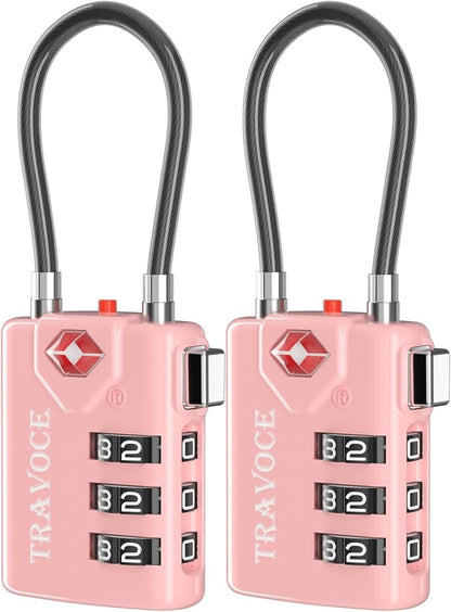 Search Alert TSA Approved Travel Combination Luggage Cable Locks for Suitcase, Gym Locker,Toolbox,Backpack 1,2,4,6 &10 pk (Pink 2 Pack)