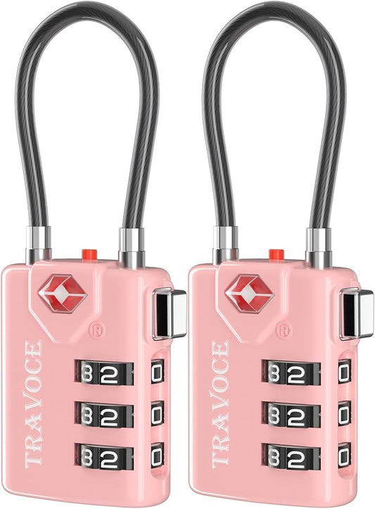 Search Alert TSA Approved Travel Combination Luggage Cable Locks for Suitcase, Gym Locker,Toolbox,Backpack 1,2,4,6 &10 pk (Pink 2 Pack)