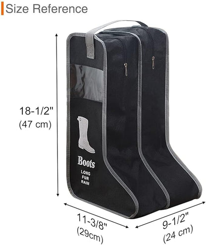 2 Pack Portable Boots Storage Bag, Black Shoe Bags for Storage and Travel Dust Proof Travel Shoe Bags for Packing (Large)