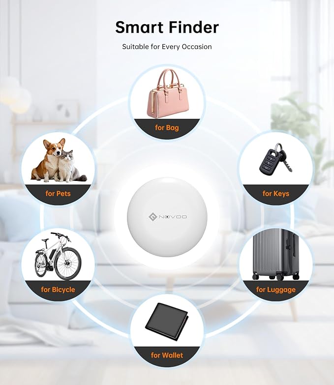NOVOO Air Tracker Tags-2 Pack, Smart Bluetooth Tracker, Item Finder Works with iOS & Android, Trakcer Tag Locator for Keys, Wallet, Luggage and Bags, Replaceable Battery