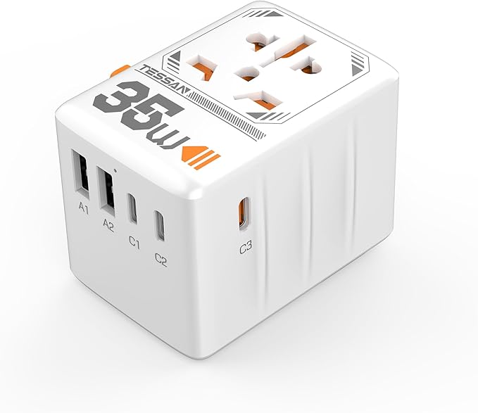 TESSAN Universal Travel Adapter 35W, International Plug Adaptor with 3 USB C and 2 USB A Charging Ports, Worldwide Power Outlet for US to European EU UK AUS Ireland(Type C/G/A/I)