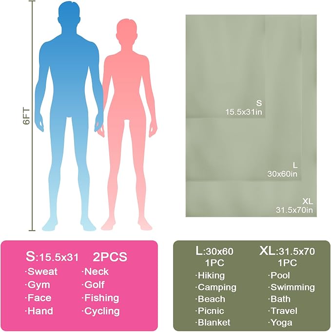 Swimming Pool Towel XL Size Microfiber Quick Dry Camping Hiking Beach Travel Body Towels (Army Green, 1 Pack XL)