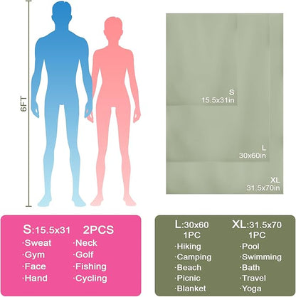 Swimming Pool Towel XL Size Microfiber Quick Dry Camping Hiking Beach Travel Body Towels (Army Green, 1 Pack XL)